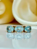 Sweet Aquamarine 3 Stone Ring with Diamond Shoulders in Gold