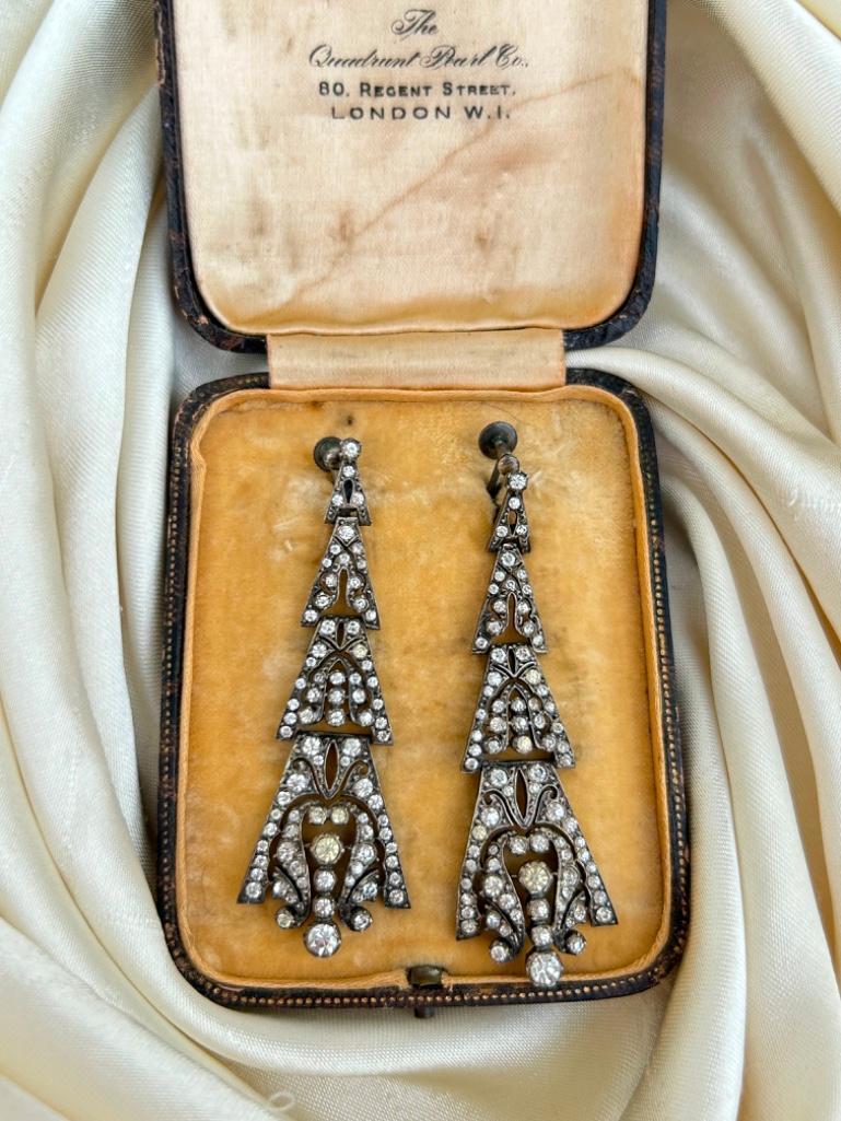 Art Deco Era Antique Silver and Paste Drop Earrings in Antique Box - Image 2 of 6
