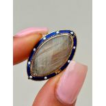 Antique Blue and White Enamel Navette in Gold with Blonde Plaited Hair AF
