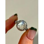 Cabochon Moonstone and Diamond White Gold Statement Ring