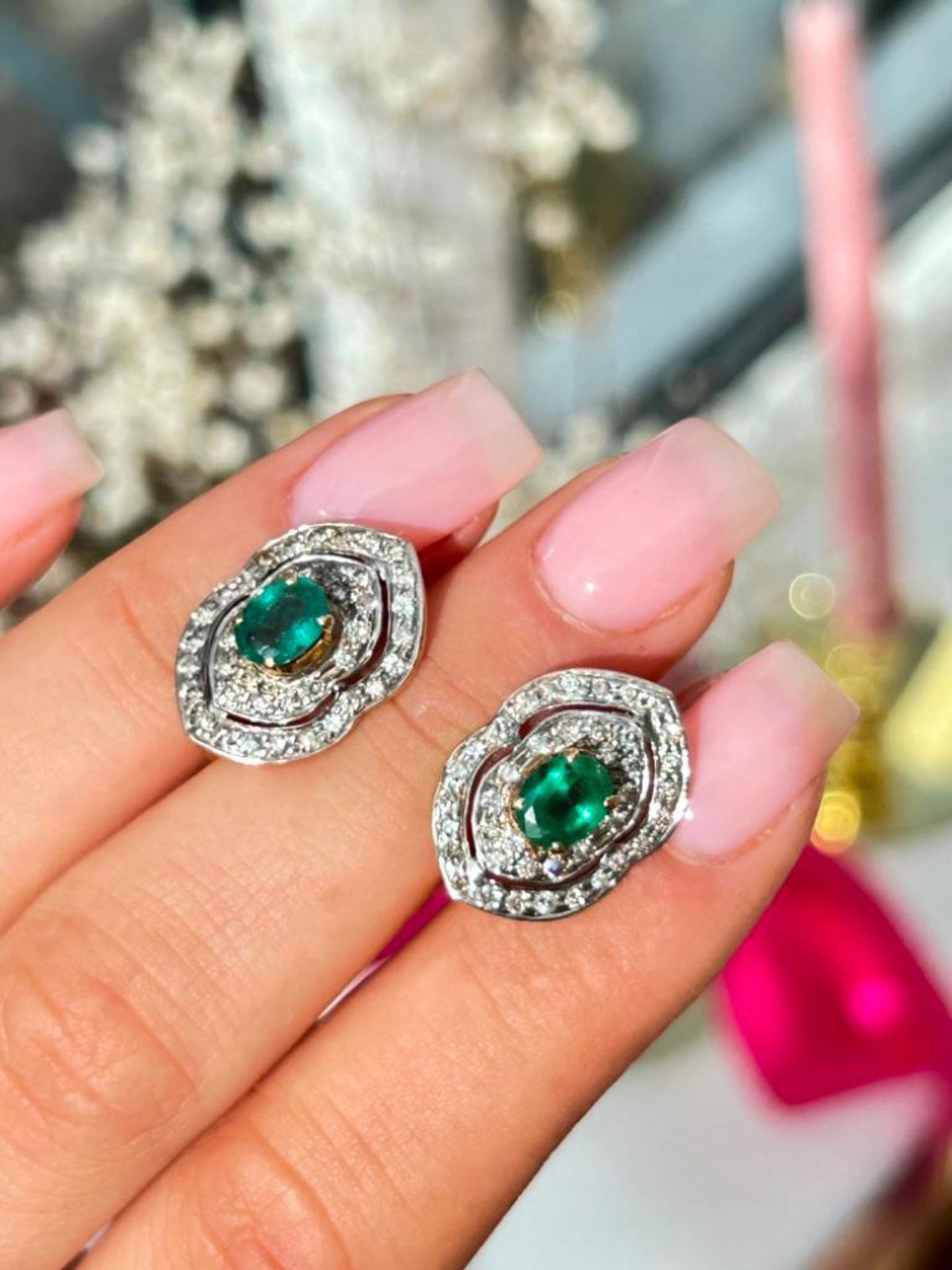 Emerald and Diamond Yellow Gold Earrings - Image 7 of 8