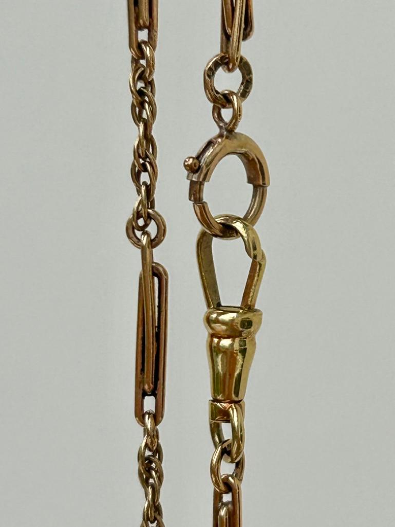 Antique 9ct Yellow Gold Paperclip Watch Chains with TBar and Bolt Ring - Image 3 of 7