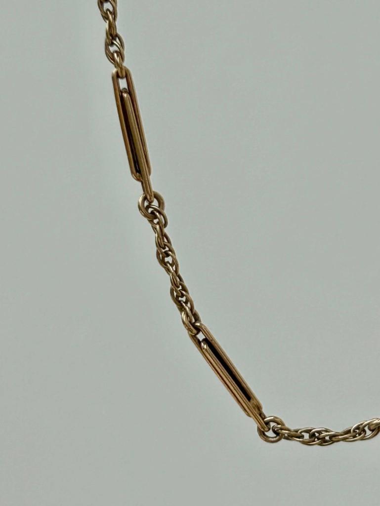 Antique 9ct Yellow Gold Paperclip Watch Chains with TBar and Bolt Ring - Image 5 of 7