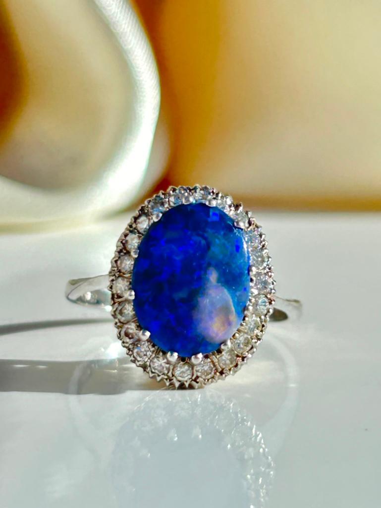 Large 18ct White Gold Black Opal and Diamond Ring