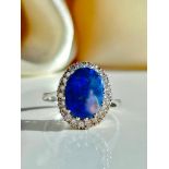 Large 18ct White Gold Black Opal and Diamond Ring