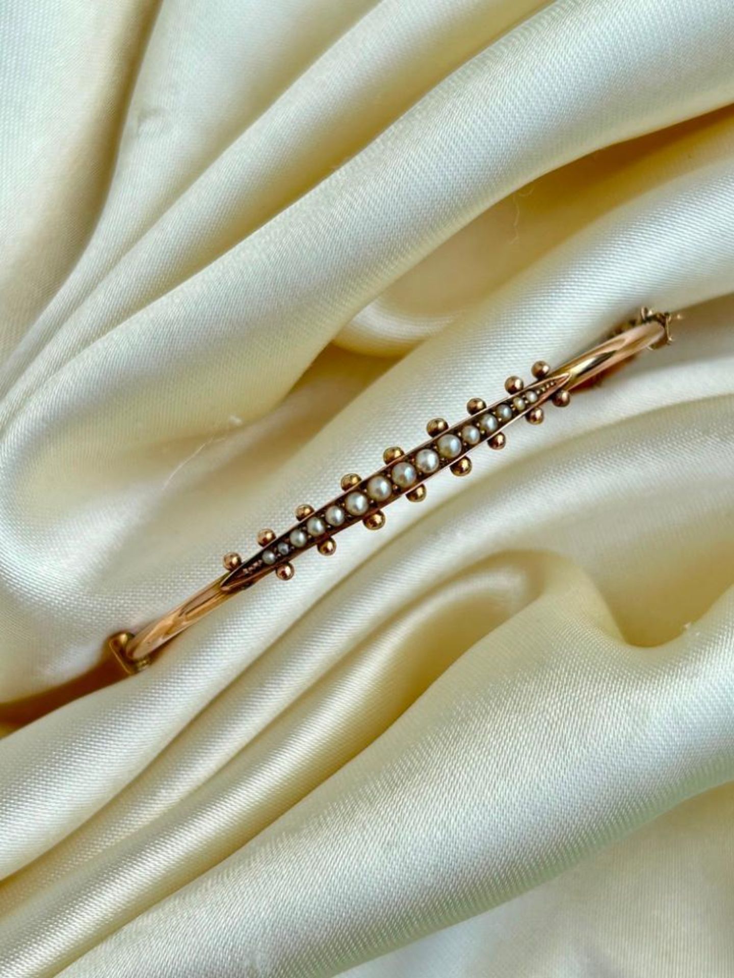 Sweet Antique Gold Pearl Bangle Bracelet