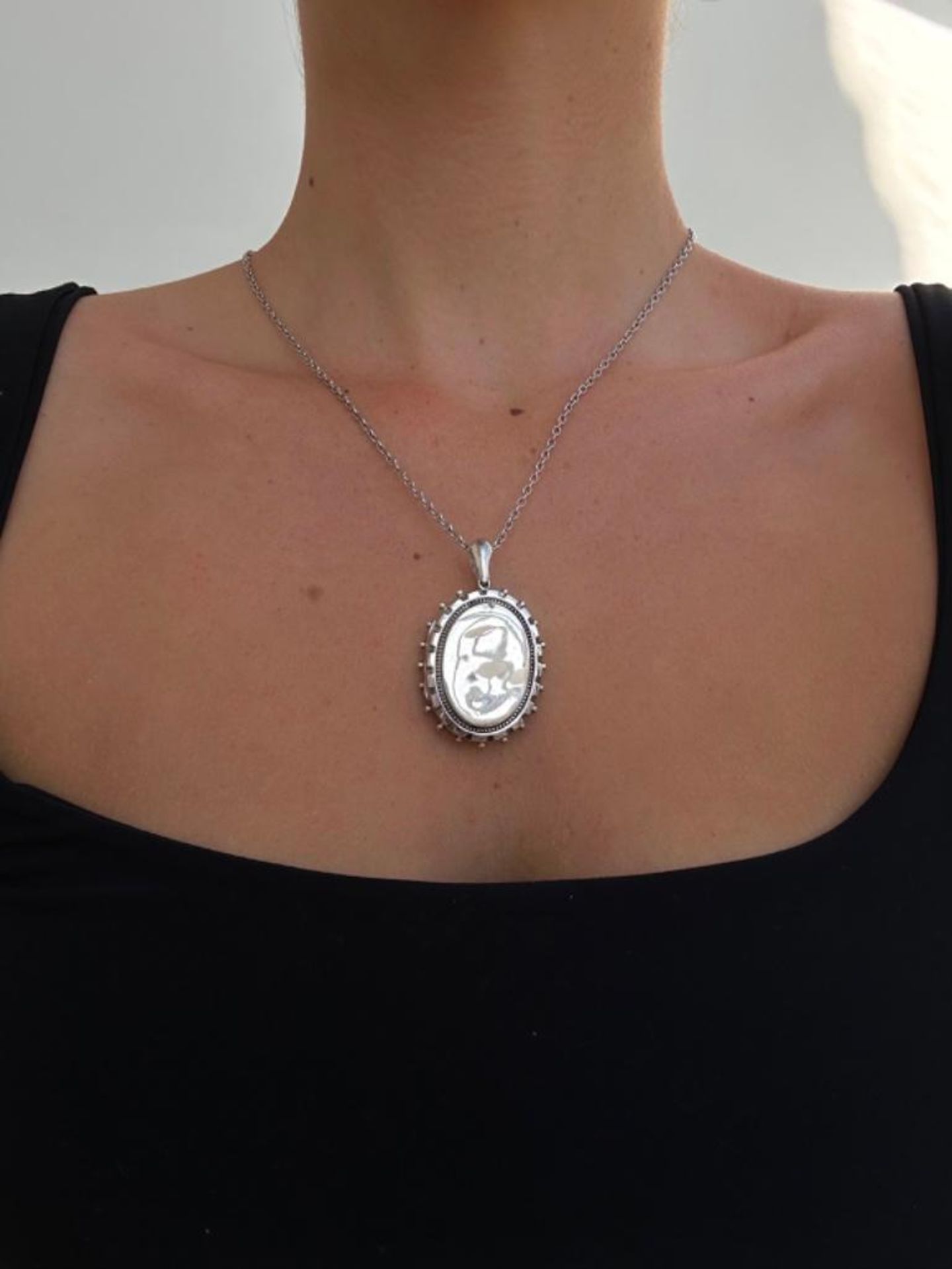 Victorian Era Aesthetic Silver Pendant on Chain - Image 2 of 5