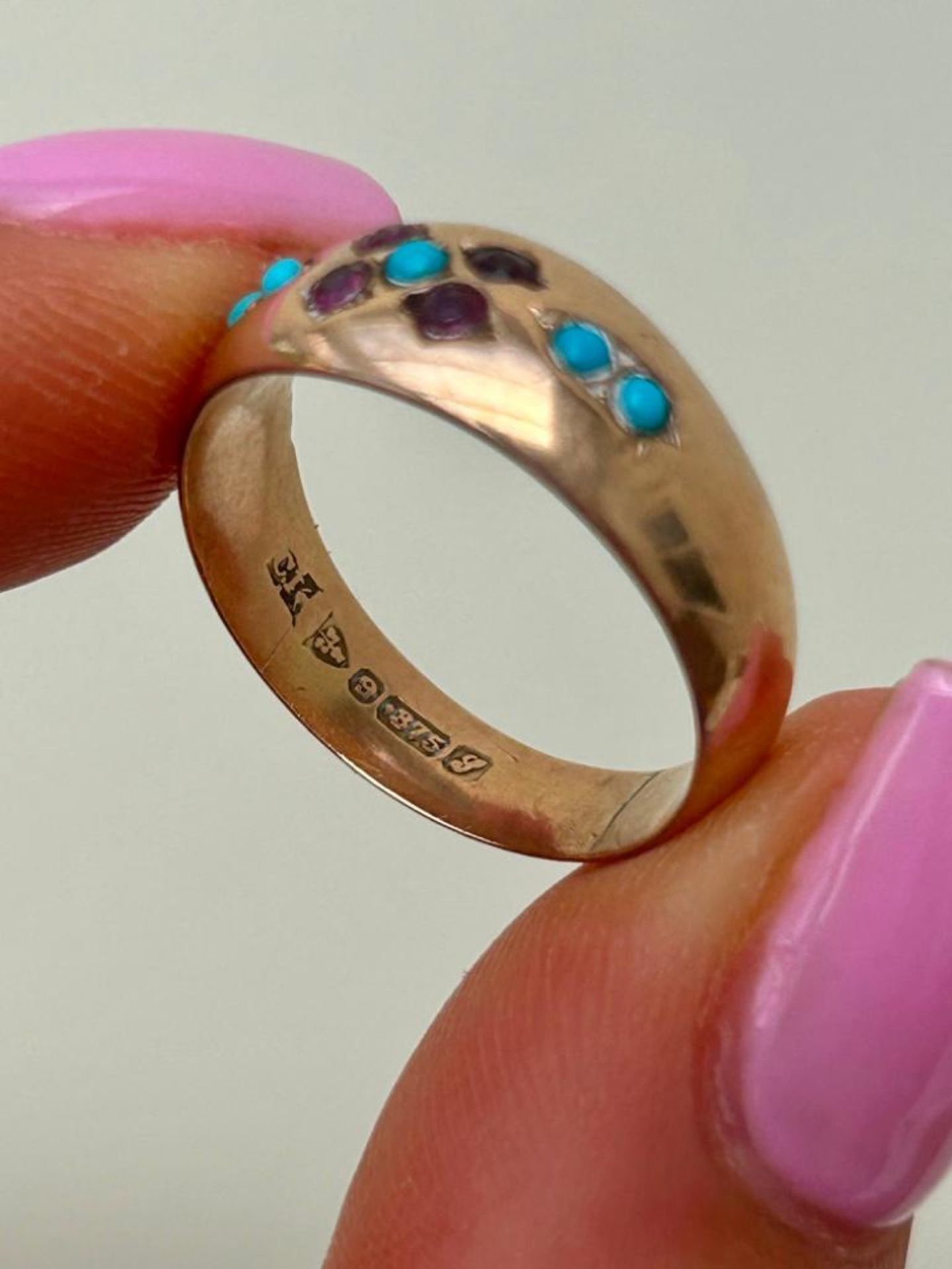 Unusual Antique 9ct Gold Turquoise Ring - Image 4 of 6