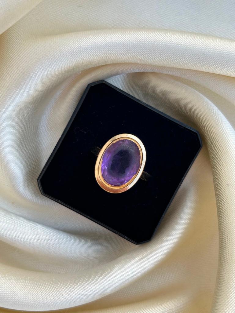 Sweet 9ct Yellow Gold Amethyst Cocktail Ring - Image 4 of 8