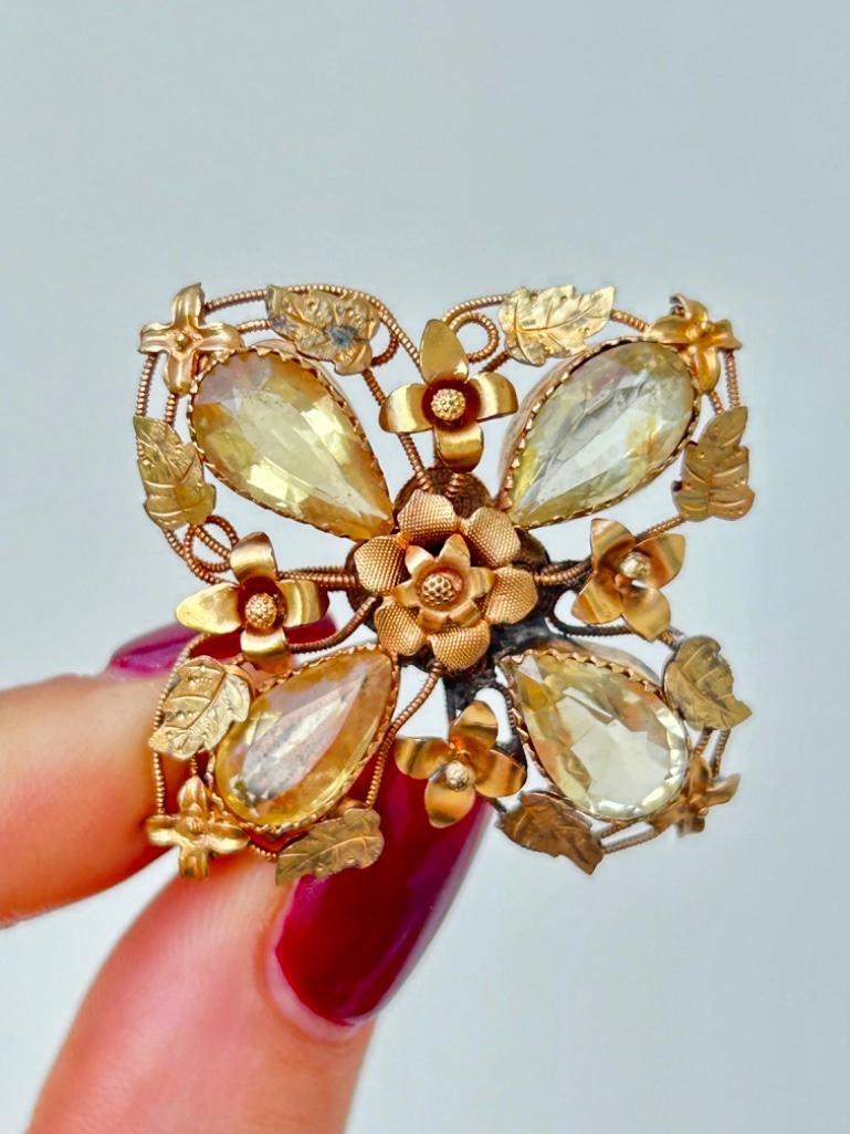Antique Large Gold and Citrine Floral Brooch - Image 7 of 8
