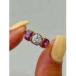 Natural Ruby and Diamond 3 Stone Ring in Gold