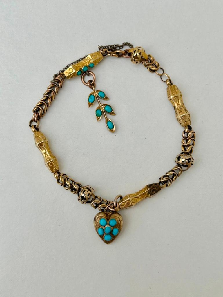 Antique boxed Turquoise Heart Gold Bracelet - Image 4 of 7