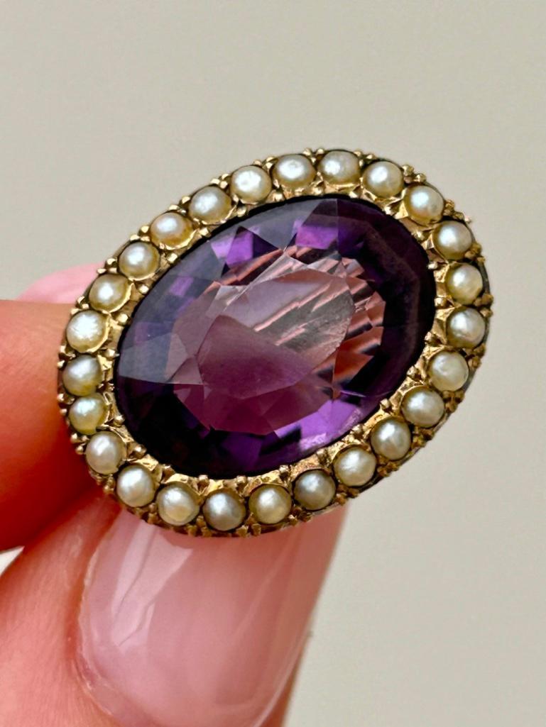 Antique Gold Amethyst and Pearl Brooch - Image 3 of 7