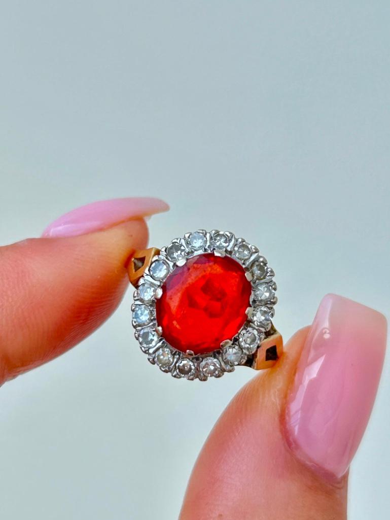 Very Rare Fire Opal and Diamond 18ct Yellow Gold Ring - Image 9 of 9
