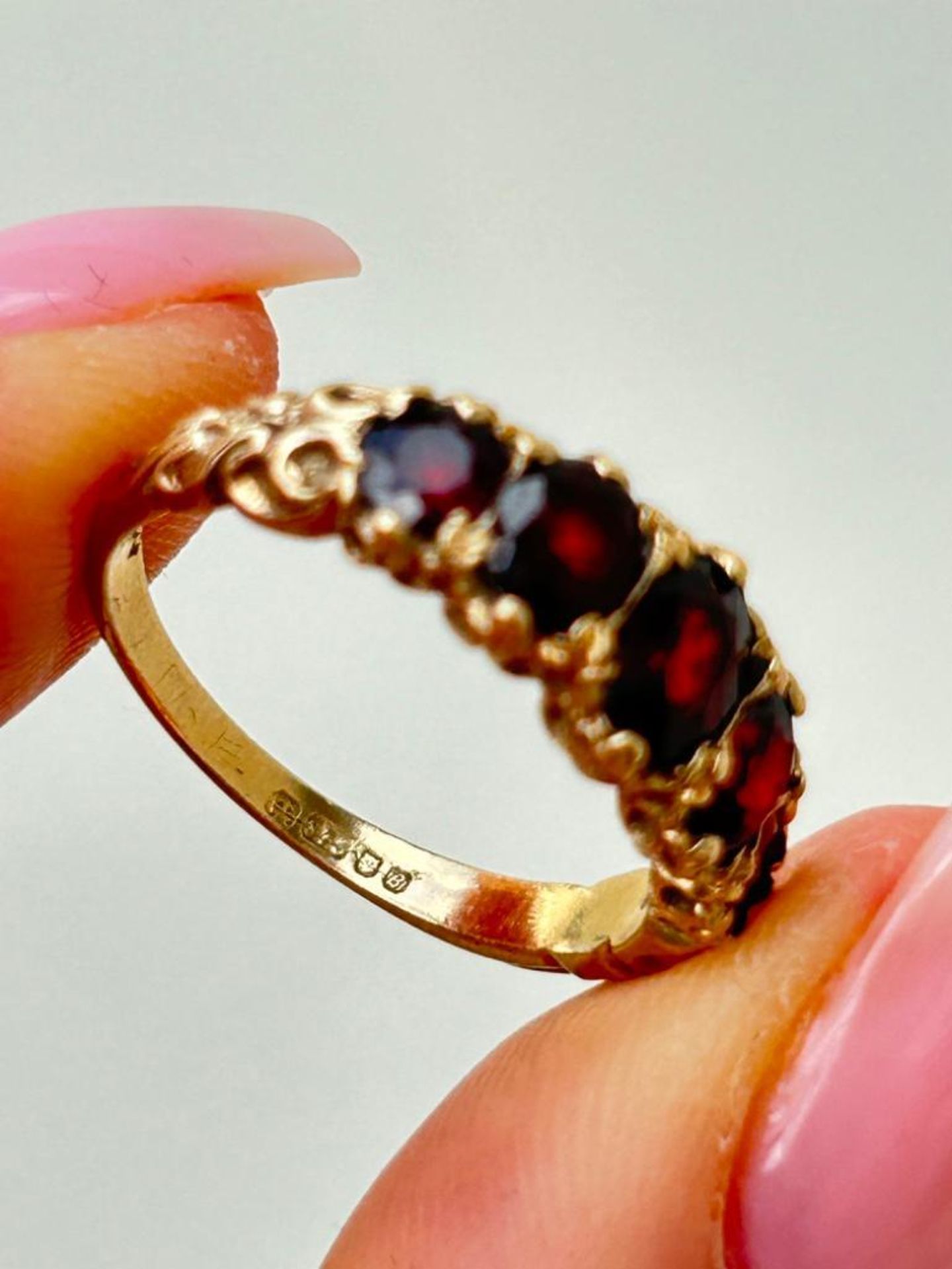 9ct Gold Garnet Half Hoop Ring - Image 7 of 7