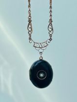 Antique Enamel and Pearl Locket Pendant on Gold Chain