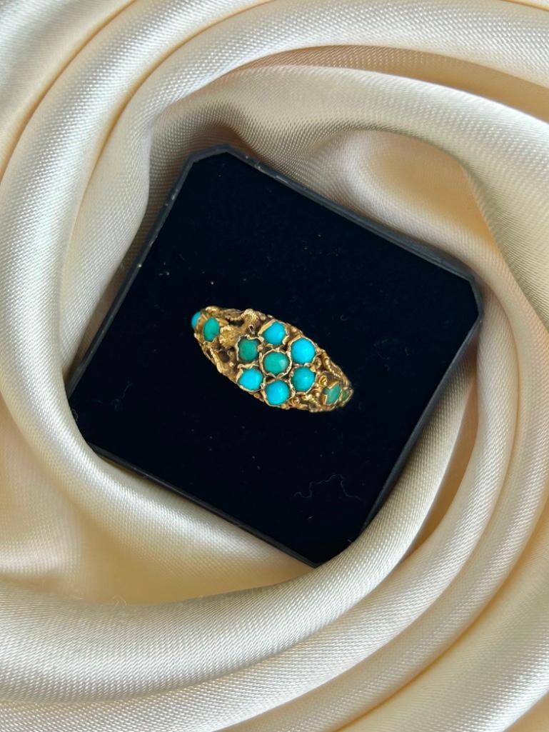 Chunky Antique 9ct Gold Turquoise Ring - Bild 4 aus 6