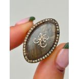 Antique Gold Large Hair Navette Ring with Pearl Surround