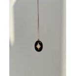 Antique Gold Black Enamel Pearl Starburst Pendant in Gold Chain