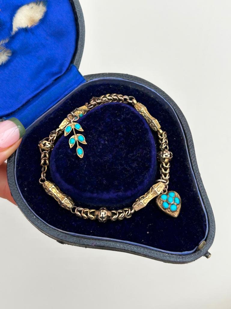 Antique boxed Turquoise Heart Gold Bracelet - Image 3 of 7