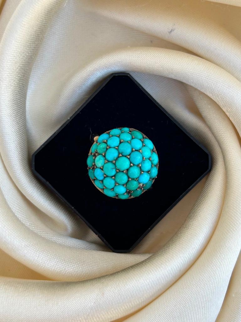 Antique 9ct Gold Turquoise Bombe Cluster Ring - Image 5 of 9