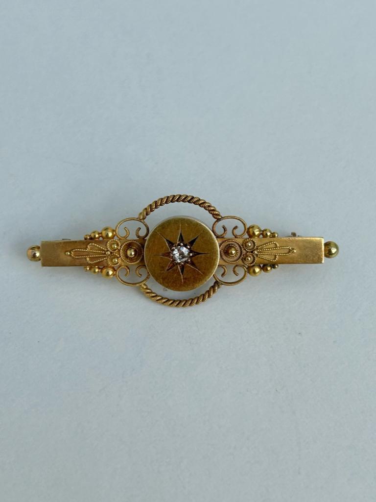 Antique 15ct Yellow Gold Diamond Star Brooch - Image 4 of 6