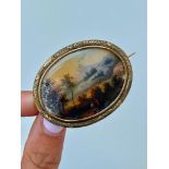 Antique Hand Painted Large Brooch