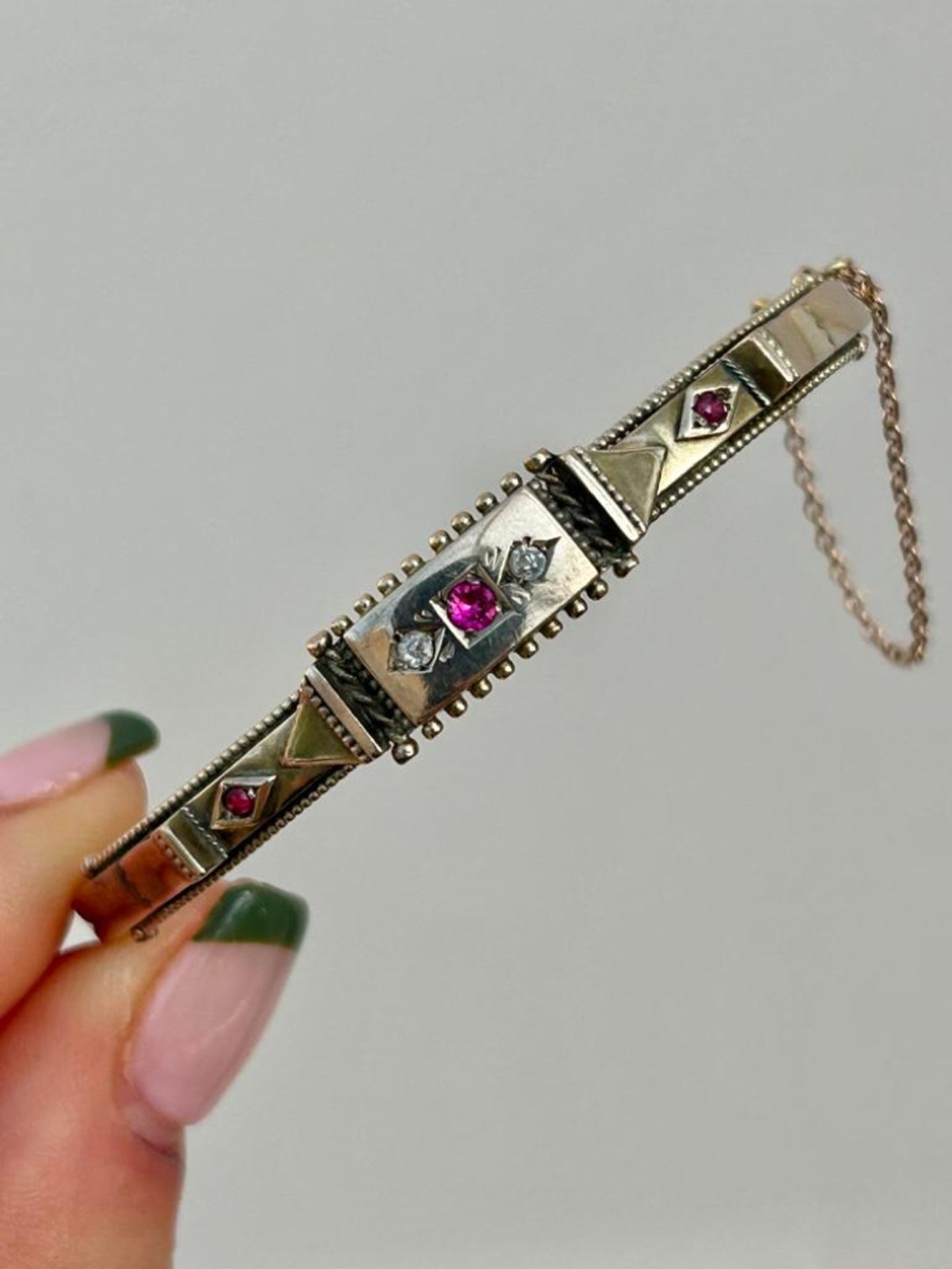 Wonderful Antique Yellow Gold Gemset Bangle Bracelet