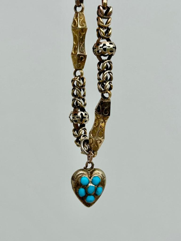 Antique boxed Turquoise Heart Gold Bracelet