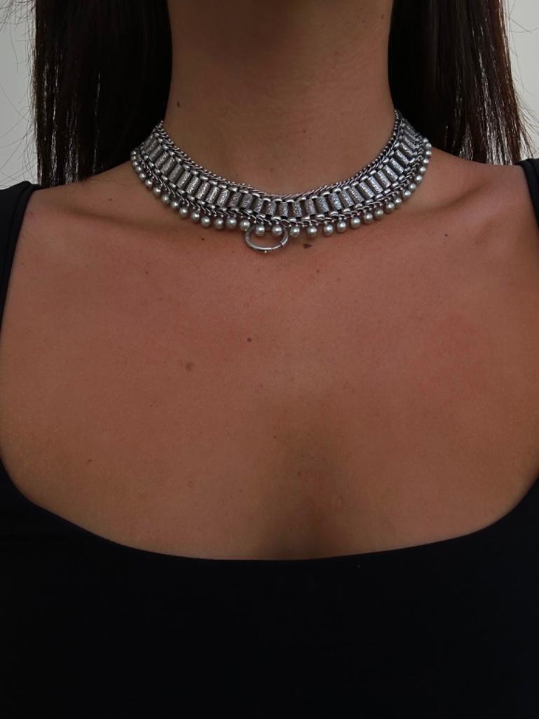 Huge Chunky Antique Silver Victorian Collar Necklace - Bild 2 aus 5