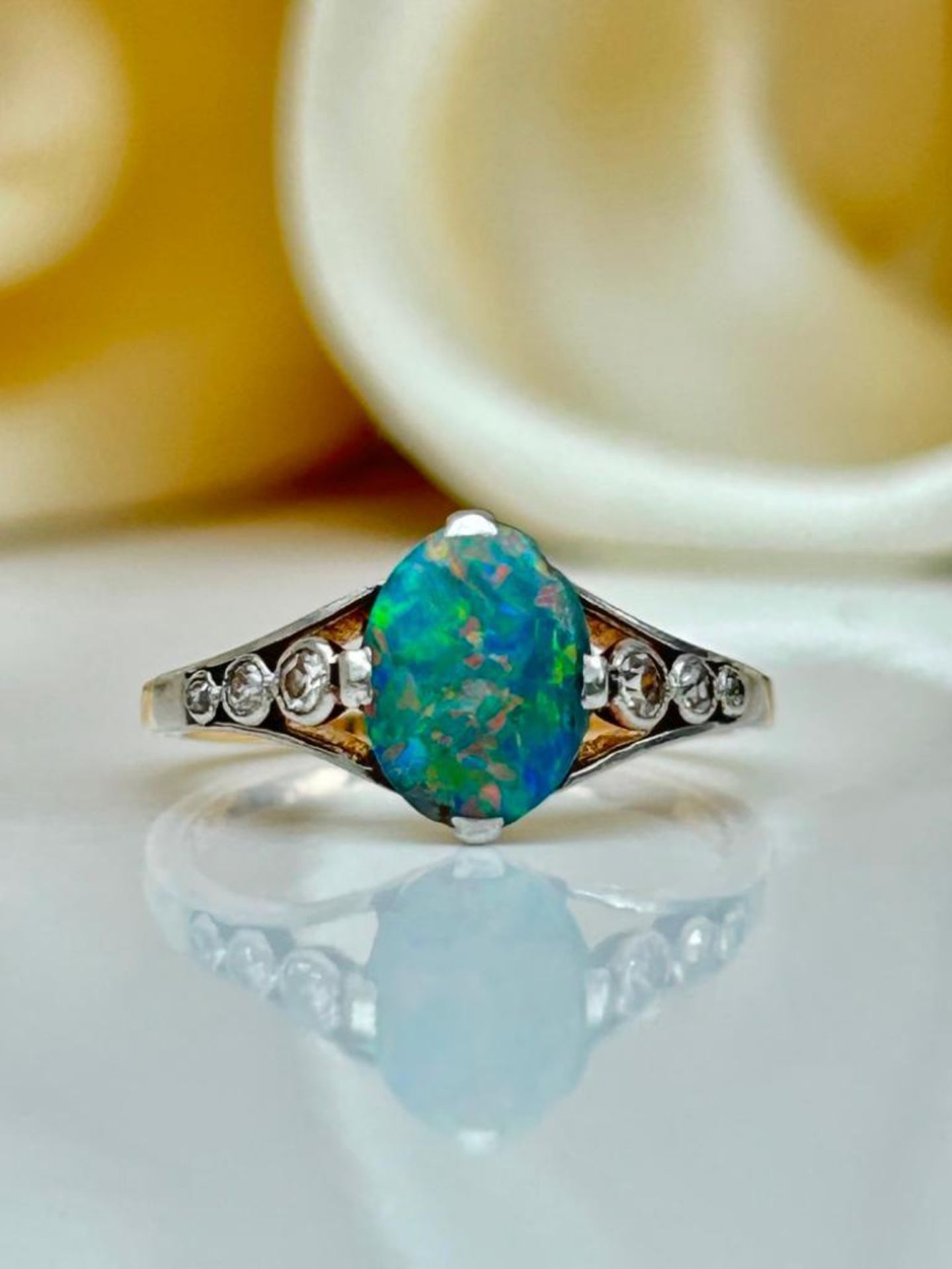 Art Deco Era 18ct Gold Black Opal and Diamond Ring