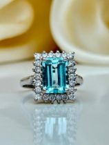 18ct White Gold Aquamarine and Diamond Ring