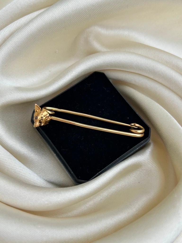 Antique 15ct Gold Rose Cut Diamond Fox Safety Pin Brooch - Image 3 of 5
