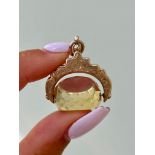 Large Antique Gold Citrine Spinning Fob Seal Pendant