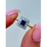 Sweet Antique Sapphire and Diamond Square Ring in 18ct Yellow Gold