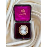 Antique Gold Boxed Cameo Brooch