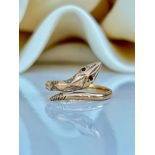9ct Yellow Gold Coiled Snake Ring with Stone Set Eyes