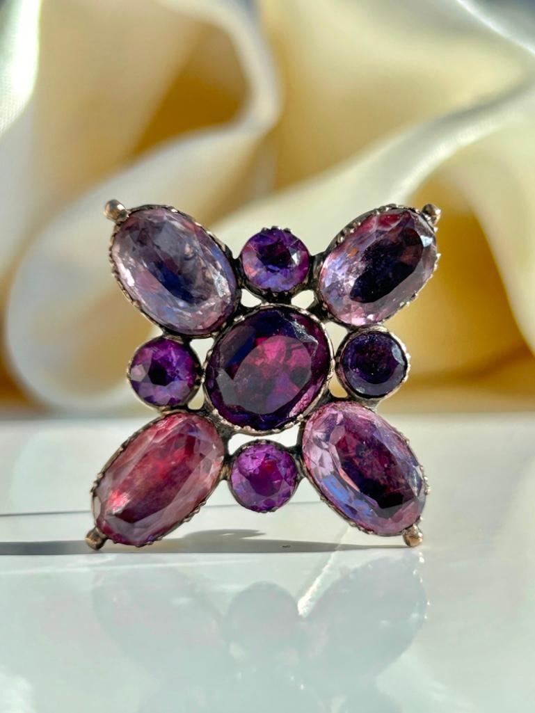Antique Chunky Foiled Amethyst Brooch - Image 5 of 6
