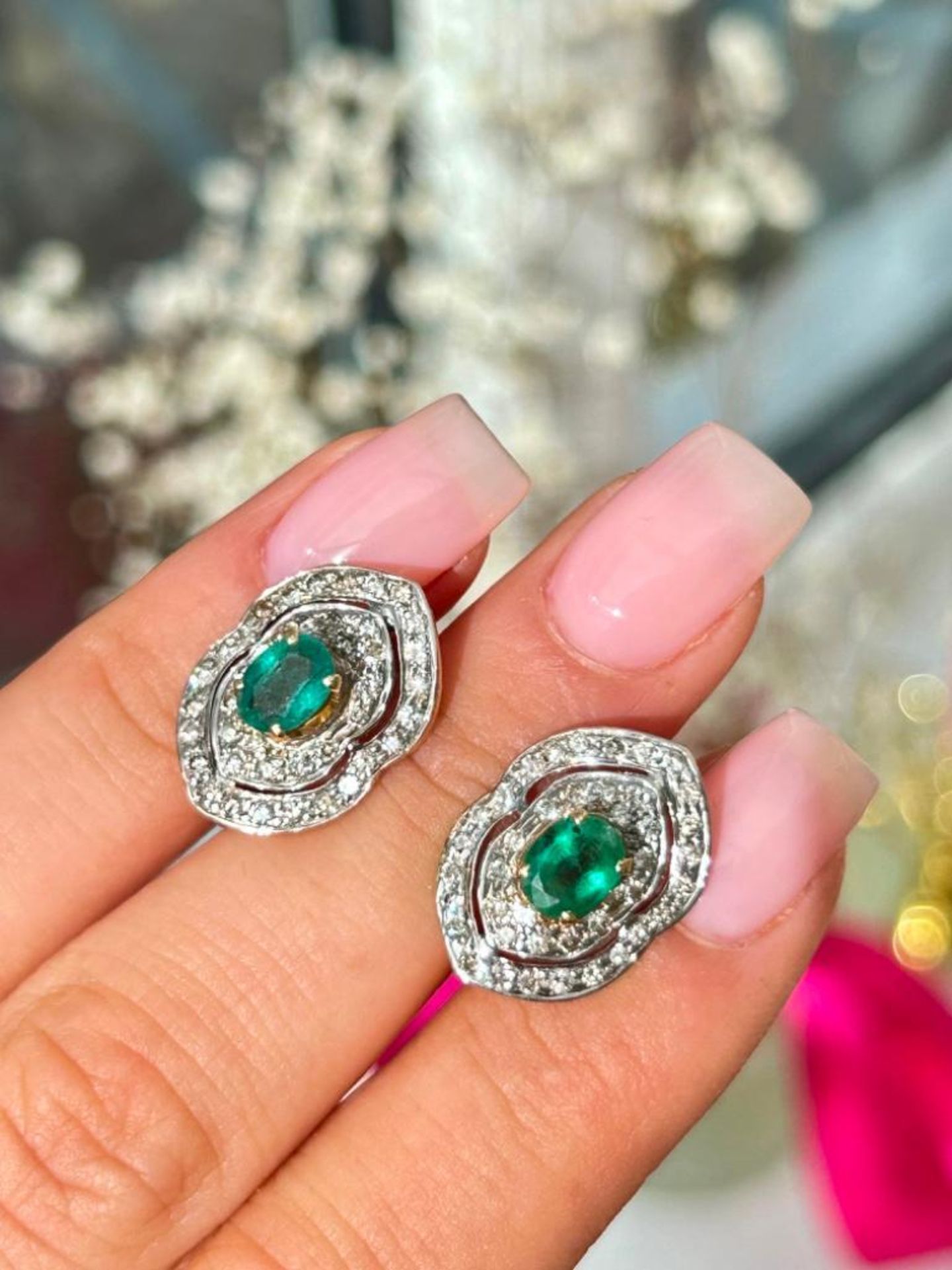 Emerald and Diamond Yellow Gold Earrings - Image 6 of 8