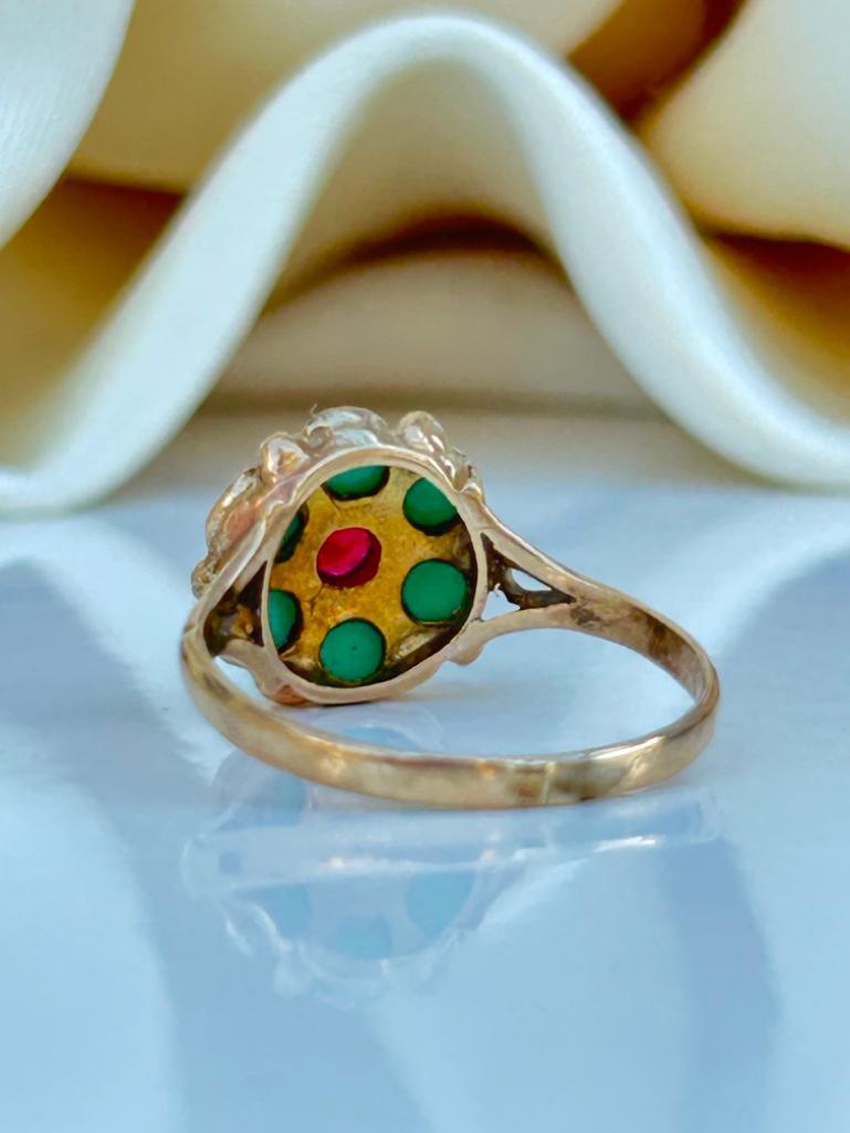 9ct Yellow Gold Turquoise and Garnet Flower Ring - Image 7 of 8