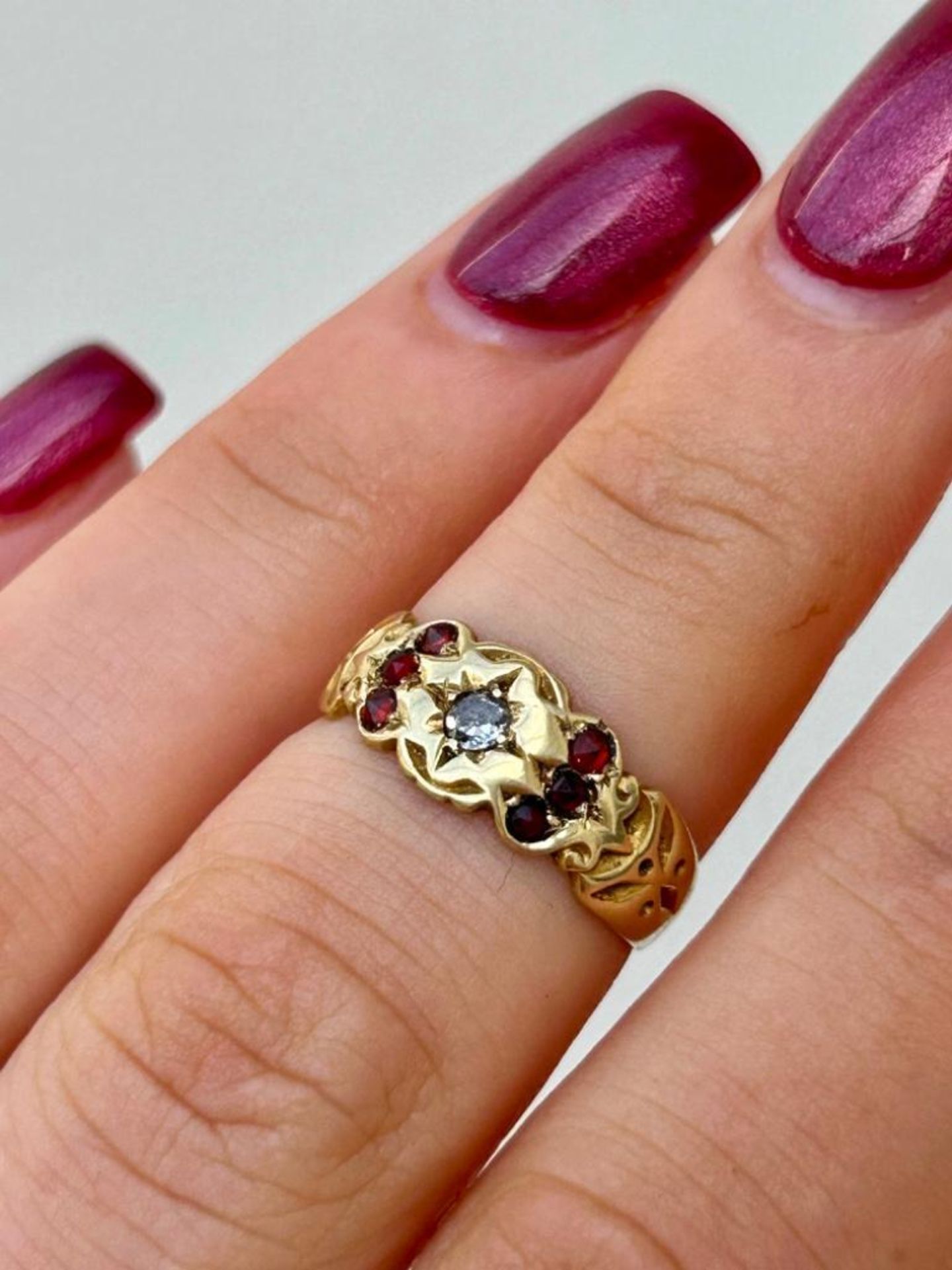 Sweet Ruby and Diamond 9ct Yellow Gold Ring - Image 3 of 6