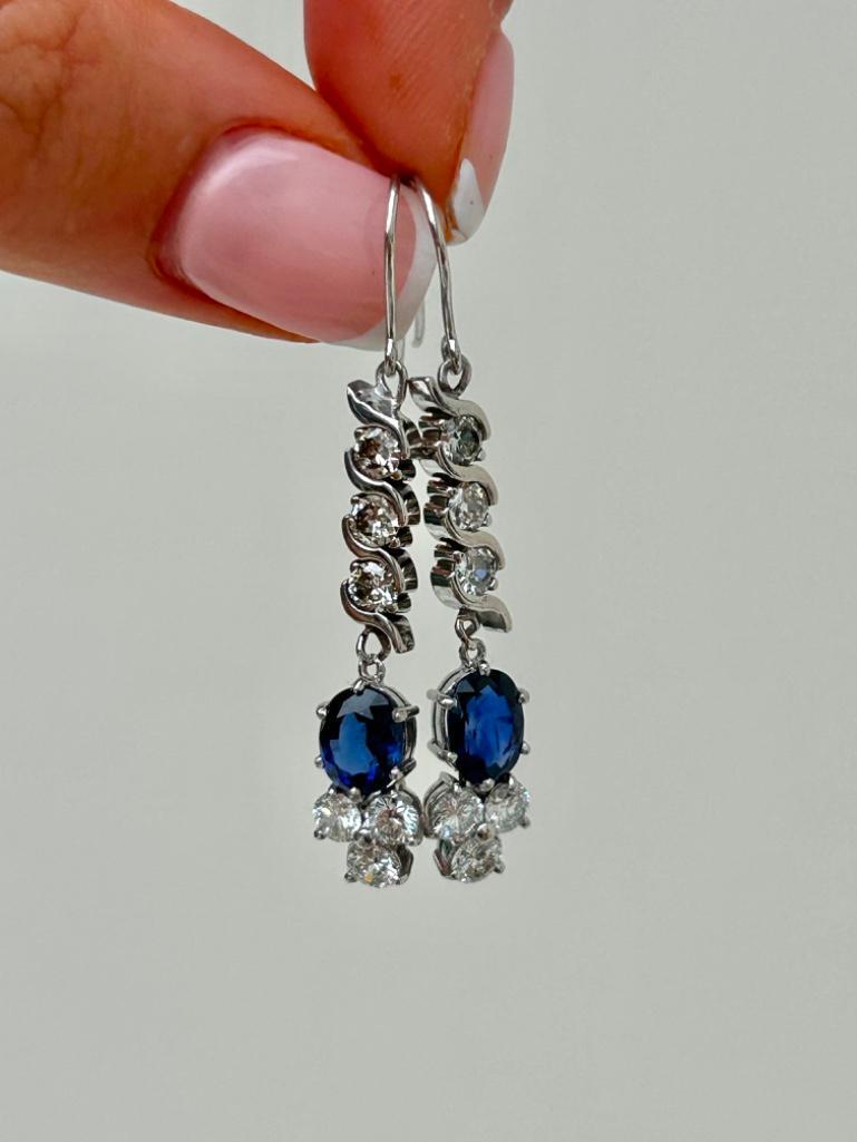 Beautiful Sapphire and Diamond White Gold Drop Earrings - Image 4 of 6