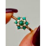 9ct Gold Turquoise and Pearl Cluster Flower Ring