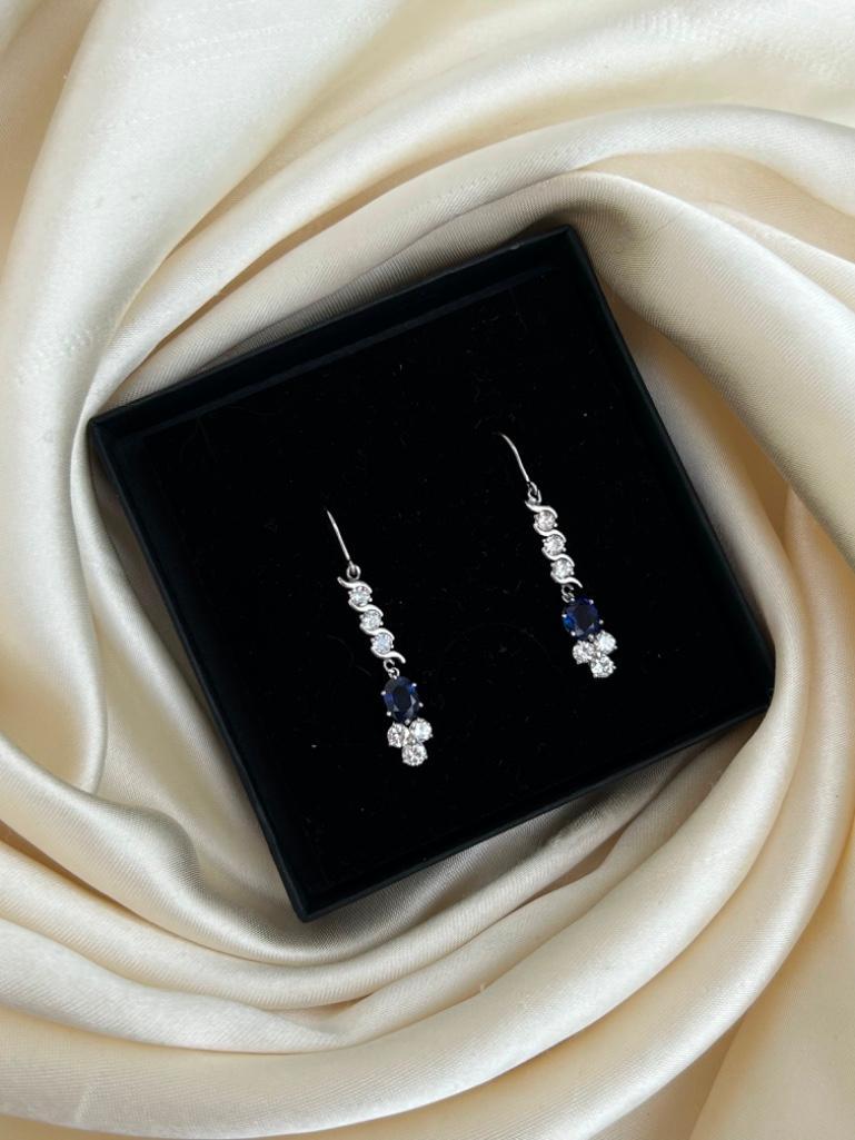 Beautiful Sapphire and Diamond White Gold Drop Earrings - Image 3 of 6