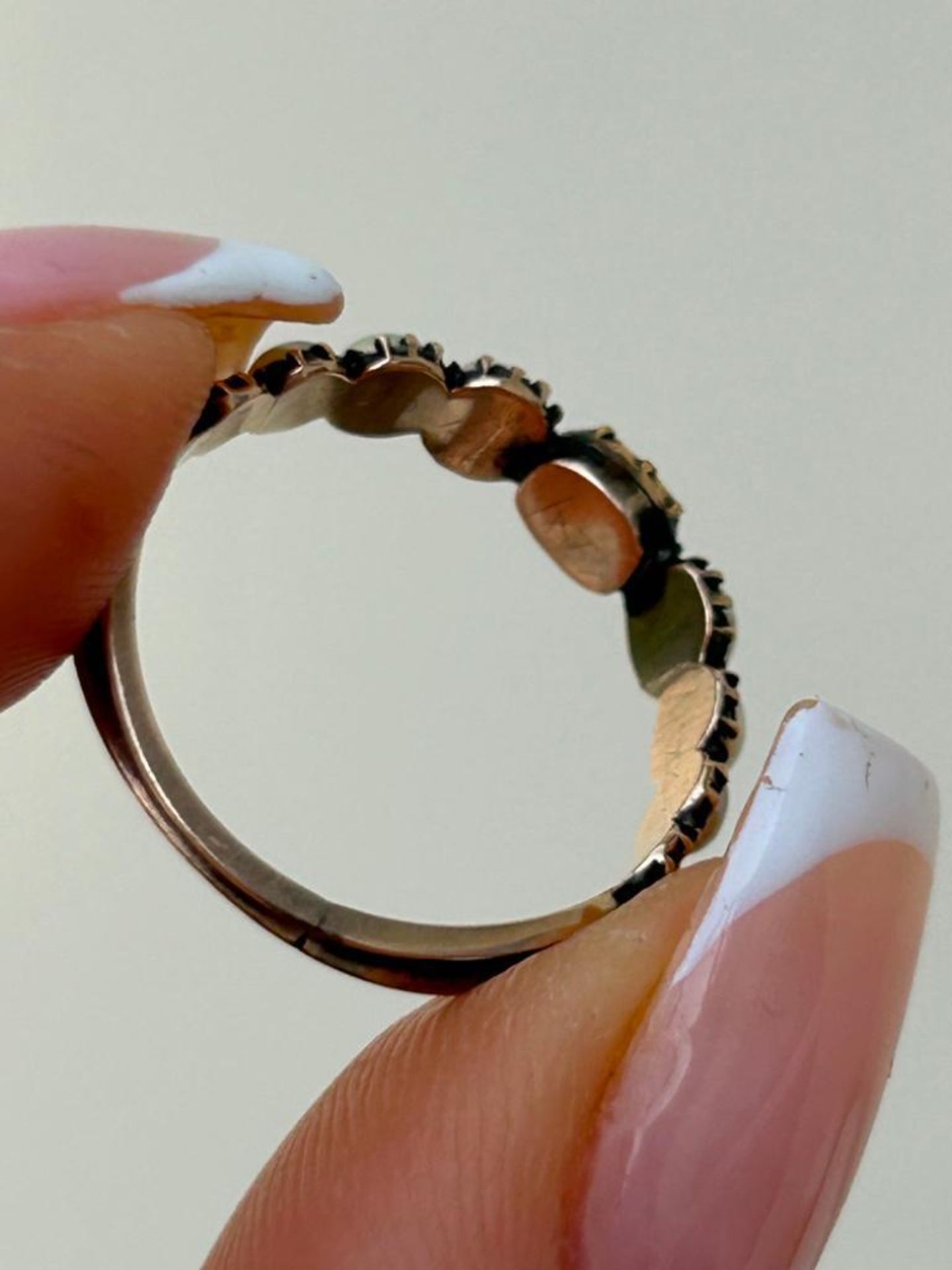 Georgian Flat Cut Garnet and Pearl Half Hoop Ring in Gold - Image 7 of 7