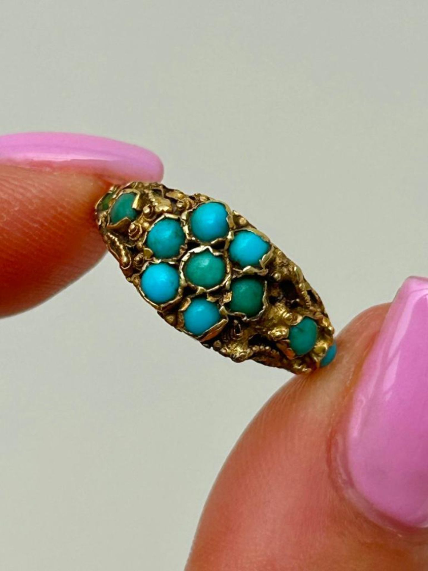 Chunky Antique 9ct Gold Turquoise Ring
