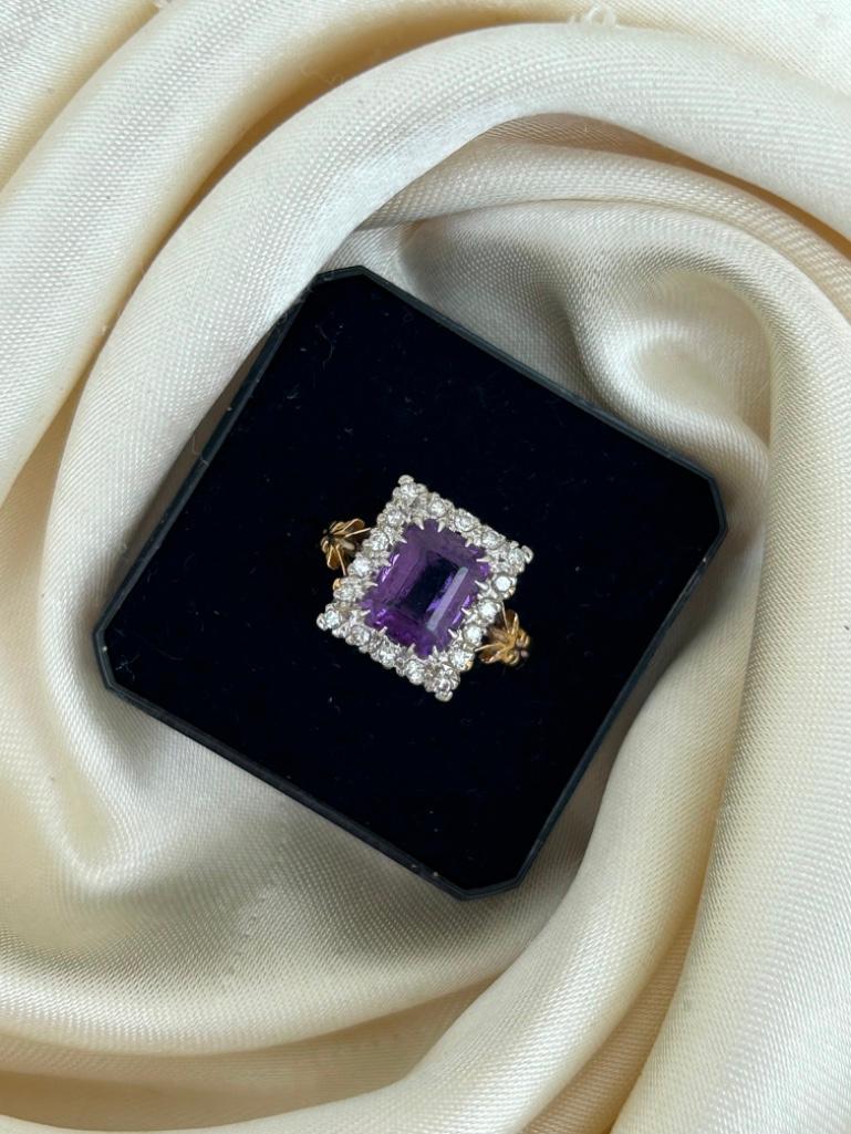 18ct Yellow Gold and Platinum Set Amethyst and Diamond Ring - Image 4 of 9