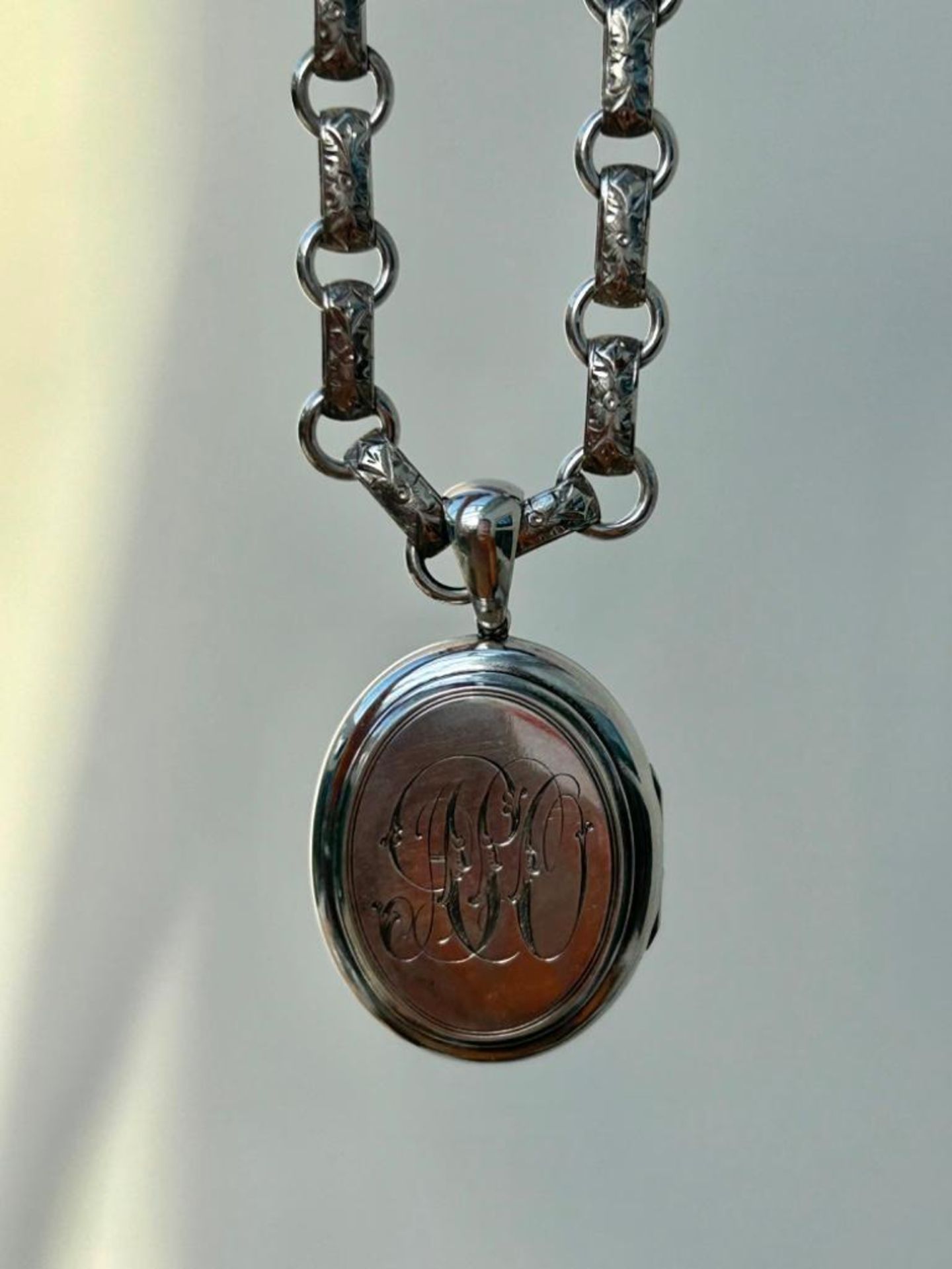 Antique Bookchain and Locket Pendant in Silver