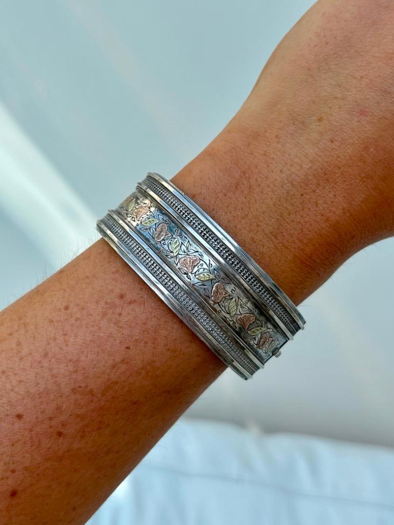 Antique Victorian Silver Bangle with Gold Overlay