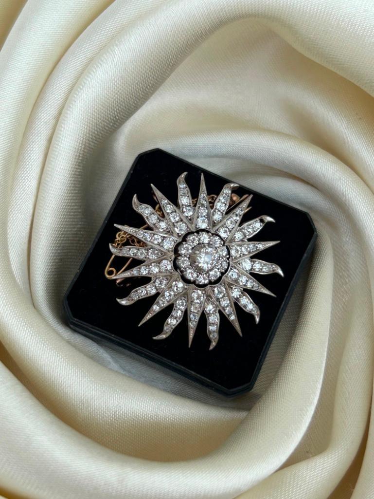 Large Antique Diamond Sunburst / Starburst Pendant with Brooch Fixtures - Image 3 of 9